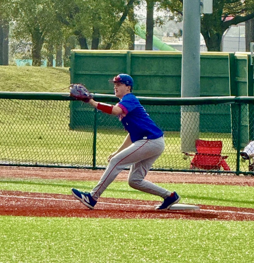 Jack Smith holds down first base for the Pats. Through 12 games this season, Smith has 3 hits, 2 RBIs, 7 walks, and 4 stolen bases. (LC Athletics photo)