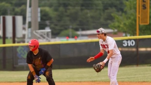 Brennin Hazlett takes a lead off second base during 12th Region Tournament action on Monday, May 26. (Photo submitted)