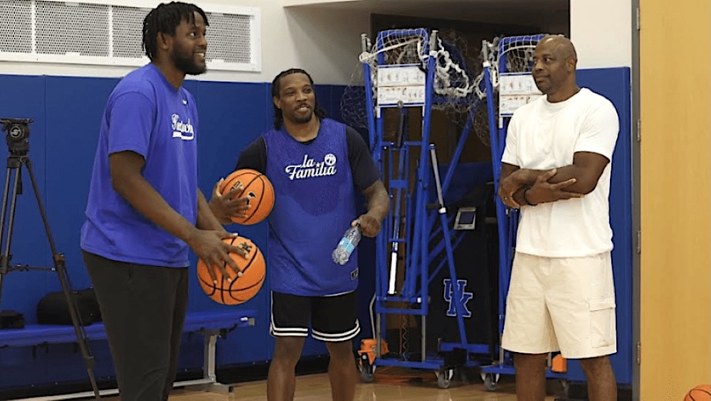 Darius Miller, left, loves Kentucky coach Mark Pope's approach to basketball. (Vicky Graff Photo)